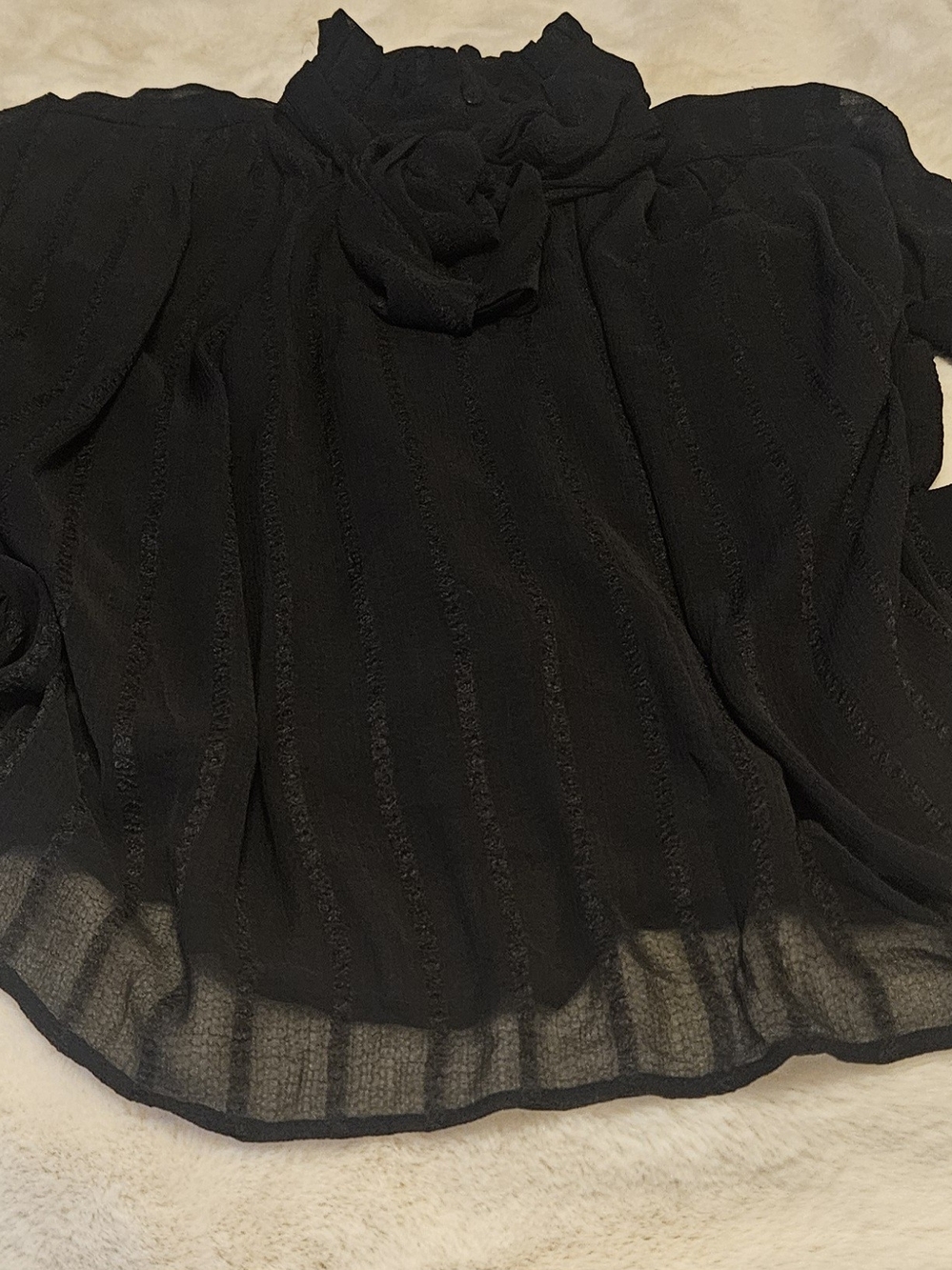Mng Mango Black Sheer Blouse with Gathered Neck Rosette